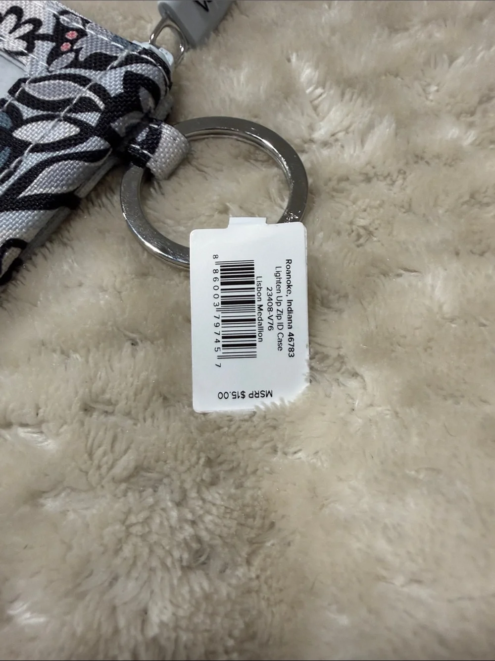 Vera Bradley Gray Floral ID Card Holder with Key Ring